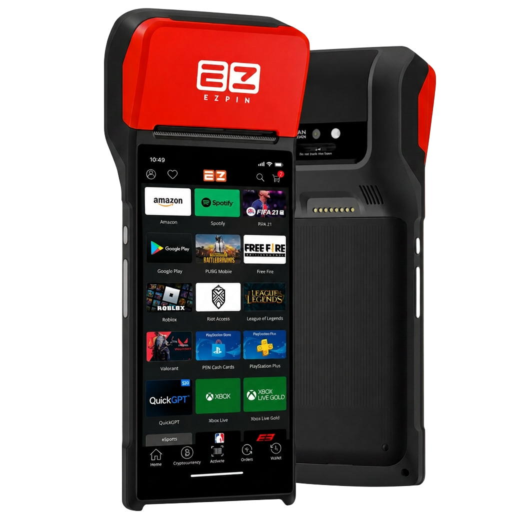 EZ PIN handheld POS terminal running the QuickGPT catalogue