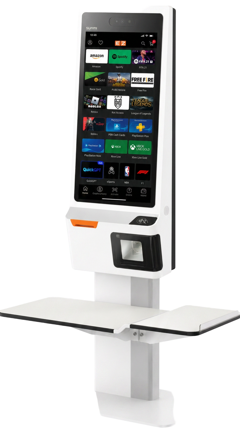 EZ PIN self-serve kiosk showing QuickGPT on the home screen